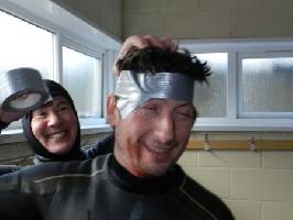 Bloody lawyer held together by duct tape